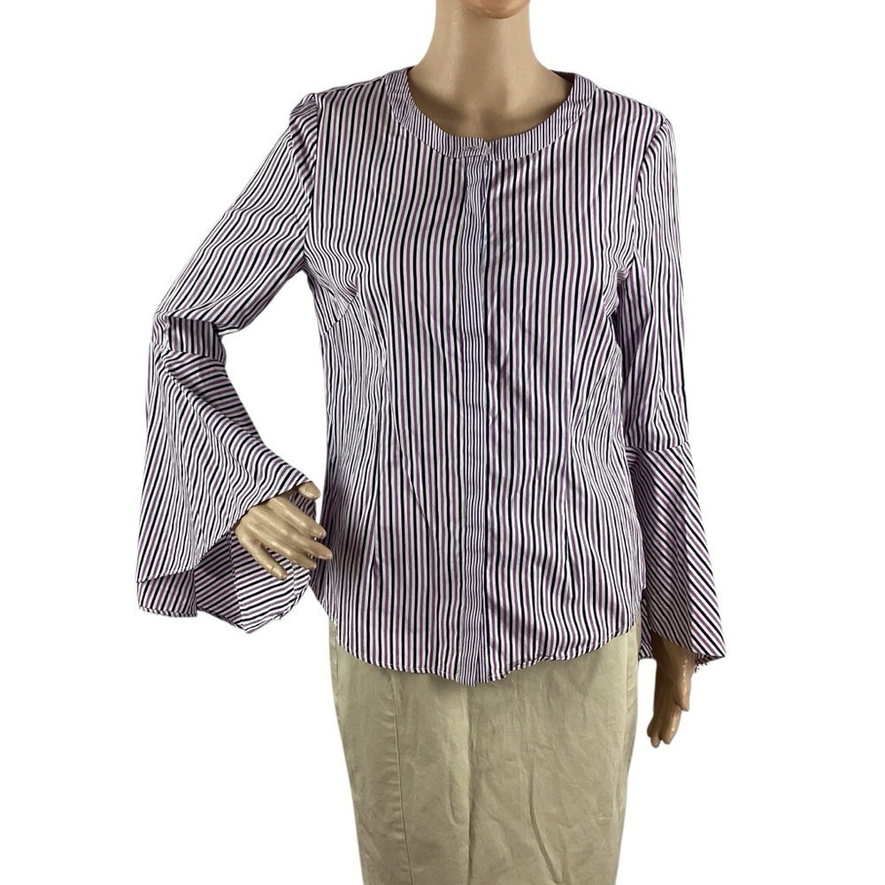 Milly Michelle Striped Bell Sleeve Blouse Purple 6